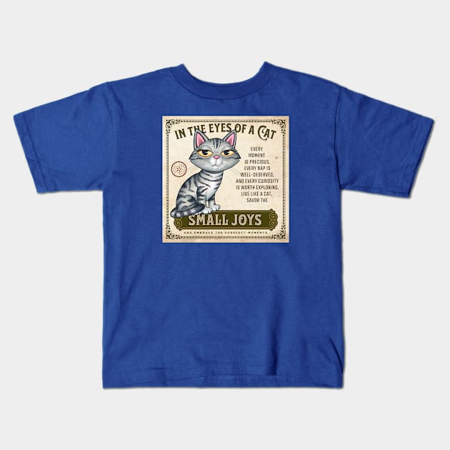 Gray Tabby Kitty on tannish In The Eyes of The Cat! Kids T-Shirt by Danny Gordon Art